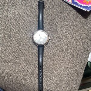Laura Ashley Black leather strap and silver stainless steel Watch